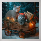 Russisch Blauw Kat Sneeuwachtige Sleigh Kerstmisde Poster (Voorkant)