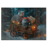 Russisch Blauw Kat Sneeuwachtige Sleigh Kerstmisde Snijplank (Voorkant)