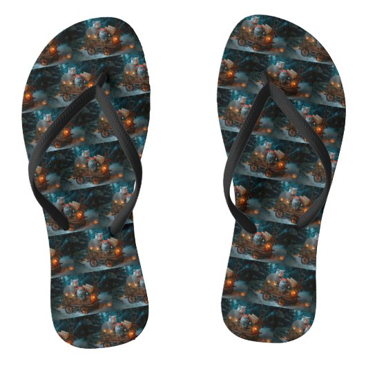 Russisch Blauw Kat Sneeuwachtige Sleigh Kerstmisde Teenslippers (Voetbed)