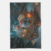 Russisch Blauw Kat Sneeuwachtige Sleigh Kerstmisde Theedoek (Verticaal)