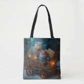Russisch Blauw Kat Sneeuwachtige Sleigh Kerstmisde Tote Bag (Voorkant)