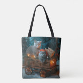 Russisch Blauw Kat Sneeuwachtige Sleigh Kerstmisde Tote Bag (Achterkant)