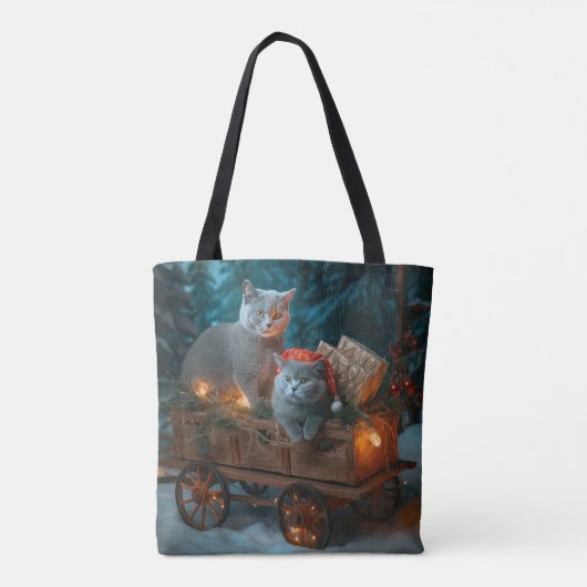 Russisch Blauw Kat Sneeuwachtige Sleigh Kerstmisde Tote Bag (Achterkant)
