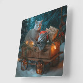 Russisch Blauw Kat Sneeuwachtige Sleigh Kerstmisde Vierkante Klok (Hoek)