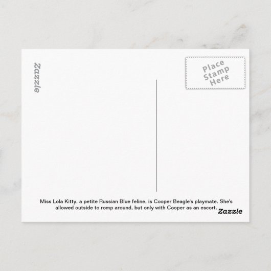 Russisch blauw katje op gras - Briefkaart liola Ka (Achterkant)