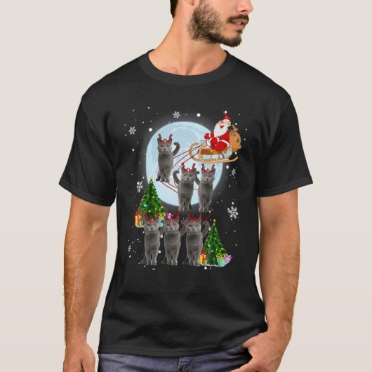 Russisch blauw kerstfeest met blauw katje L T-shirt (Voorkant)