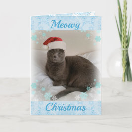Russisch blauw. Meowy Kerstmis. Feestdagen Kaart
