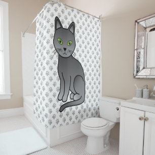 Russisch Blauw Mopshond Cute Cartoon Kat Illustrat Douchegordijn