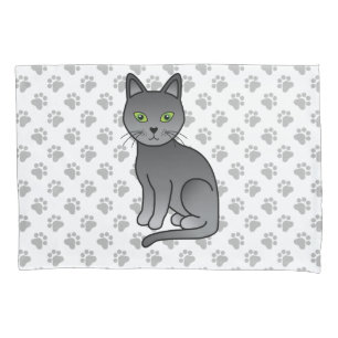 Russisch Blauw Mopshond Cute Cartoon Kat Illustrat Kussensloop