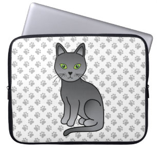 Russisch Blauw Mopshond Cute Cartoon Kat Illustrat Laptop Sleeve