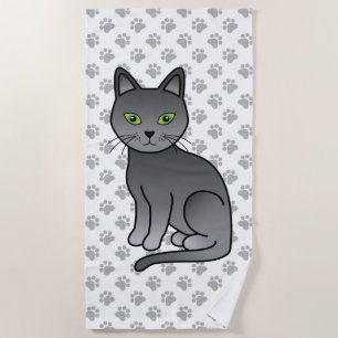 Russisch Blauw Mopshond Cute Cartoon Kat Illustrat Strandlaken