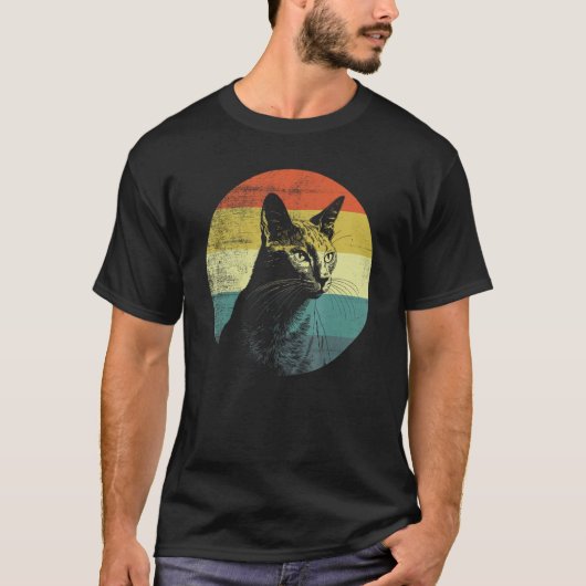 Russisch Blauw Retro Kat Design T-shirt (Voorkant)