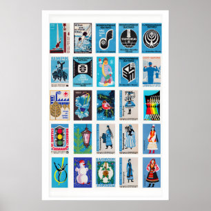 Russisch Blauw Retro luciferdoosje label muurkunst Poster