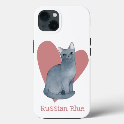 Russisch blauw Waterverf Kat Roze hart Case-Mate iPhone Case (Achterkant)