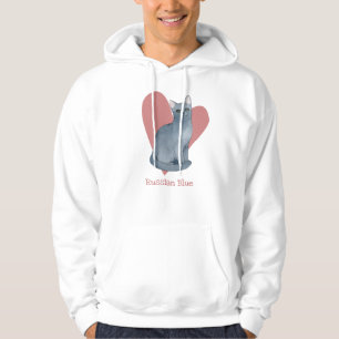Russisch blauw Waterverf Kat Roze hart Hoodie