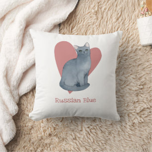 Russisch blauw Waterverf Kat Roze hart Kussen