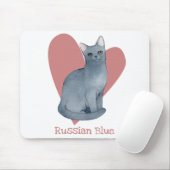 Russisch blauw Waterverf Kat Roze hart Muismat (Met muis)