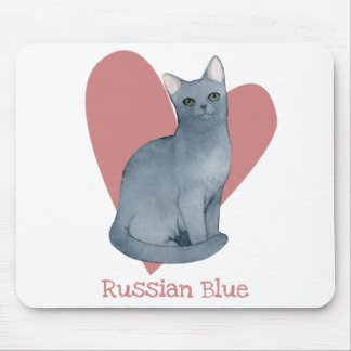 Russisch blauw Waterverf Kat Roze hart Muismat