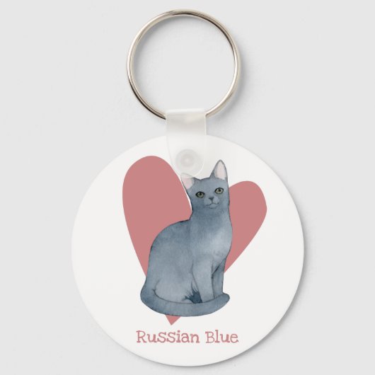 Russisch blauw Waterverf Kat Roze hart Sleutelhanger (Voorkant)