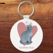 Russisch blauw Waterverf Kat Roze hart Sleutelhanger (Voorkant)