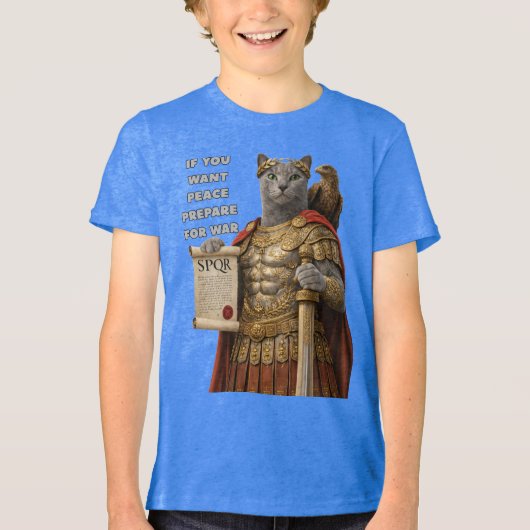 Russisch Blauwe Caesar Kat Tri-Blend Shirt (Voorkant)