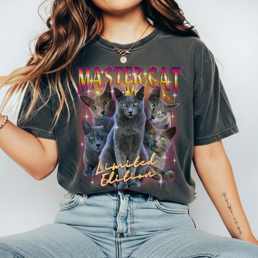 Russisch Blauwe Kat Bootleg Stijl Zilveren Kat Vin Tri-Blend Shirt