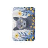 Russisch Blauwe Kat Gele Bloemen Badmat (Voorkant Verticaal)