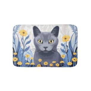 Russisch Blauwe Kat Gele Bloemen Badmat