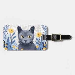Russisch Blauwe Kat Gele Bloemen Bagagelabel
