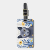 Russisch Blauwe Kat Gele Bloemen Bagagelabel (Voorkant verticaal)