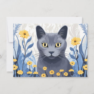Russisch Blauwe Kat Gele Bloemen Bedankkaart