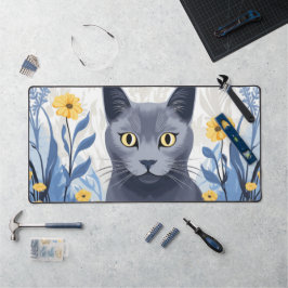 Russisch Blauwe Kat Gele Bloemen Bureaumat