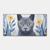 Russisch Blauwe Kat Gele Bloemen Bureaumat (Voorkant)