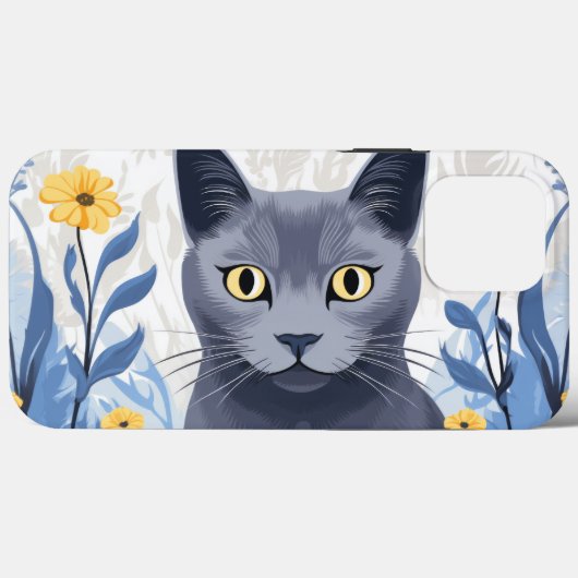 Russisch Blauwe Kat Gele Bloemen Case-Mate iPhone Case (Achterkant (horizontaal))