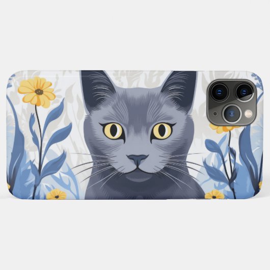 Russisch Blauwe Kat Gele Bloemen Case-Mate iPhone Case (Achterkant (horizontaal))