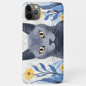 Russisch Blauwe Kat Gele Bloemen Case-Mate iPhone Case (Achterkant)