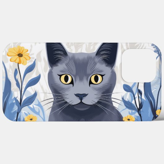 Russisch Blauwe Kat Gele Bloemen Case-Mate iPhone Case (Achterkant (horizontaal))