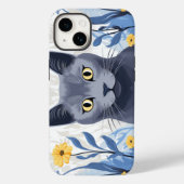 Russisch Blauwe Kat Gele Bloemen Case-Mate iPhone Case (Achterkant)