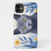 Russisch Blauwe Kat Gele Bloemen Case-Mate iPhone Case (Achterkant)