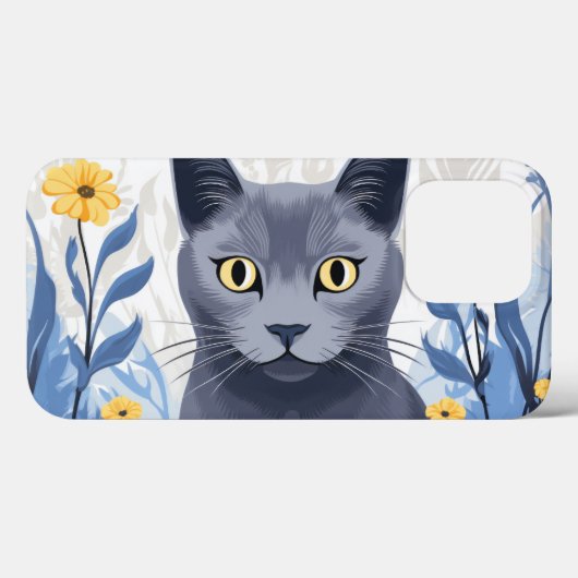 Russisch Blauwe Kat Gele Bloemen Case-Mate iPhone Case (Achterkant (horizontaal))