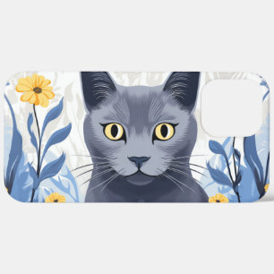 Russisch Blauwe Kat Gele Bloemen Case-Mate iPhone Case