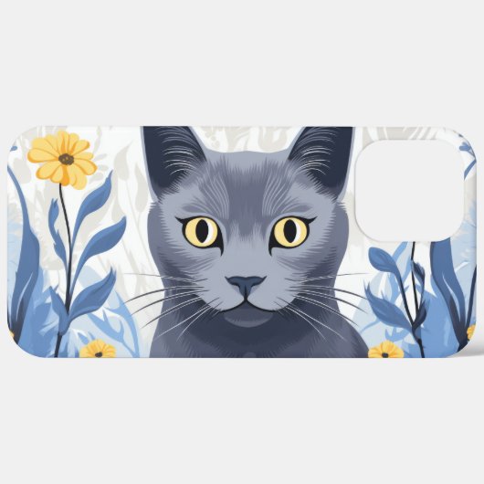 Russisch Blauwe Kat Gele Bloemen Case-Mate iPhone Case (Achterkant (horizontaal))
