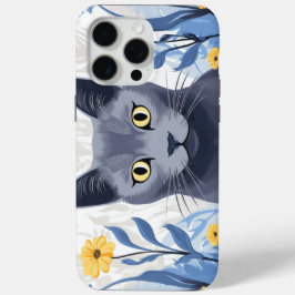 Russisch Blauwe Kat Gele Bloemen iPhone 15 Pro Max Hoesje