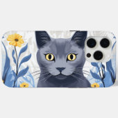 Russisch Blauwe Kat Gele Bloemen Case-Mate iPhone Case (Achterkant (horizontaal))