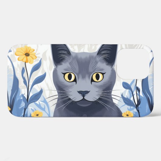 Russisch Blauwe Kat Gele Bloemen Case-Mate iPhone Case (Achterkant (horizontaal))