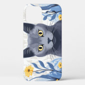 Russisch Blauwe Kat Gele Bloemen Case-Mate iPhone Case (Achterkant)