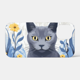 Russisch Blauwe Kat Gele Bloemen Case-Mate iPhone Case