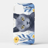 Russisch Blauwe Kat Gele Bloemen Case-Mate iPhone Case (Achterkant)