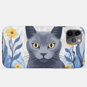 Russisch Blauwe Kat Gele Bloemen Case-Mate iPhone Case