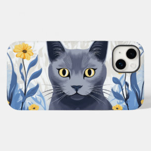 Russisch Blauwe Kat Gele Bloemen Case-Mate iPhone 14 Plus Hoesje